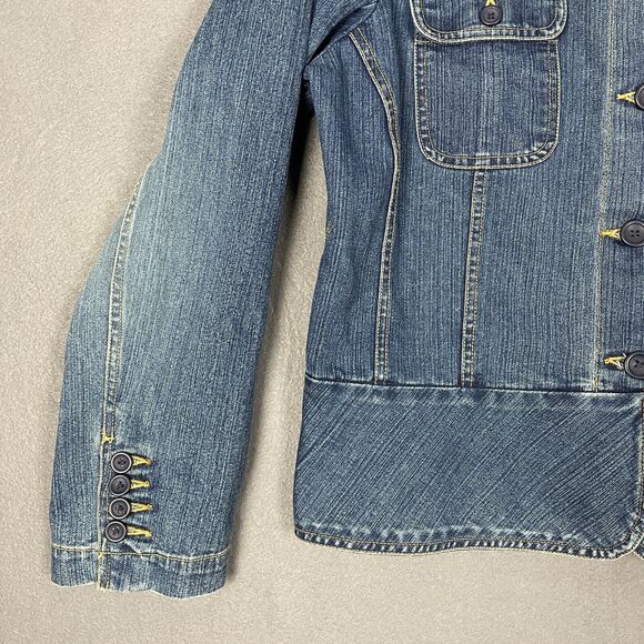 St. John's Bay Jacket Women's Large Blue Denim Stretch Long Sleeve Button Front - Picture 3 of 15